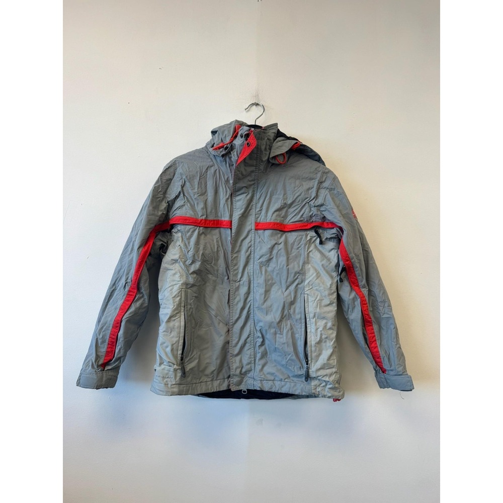 Nike ACG 3 Outer Layer Jacket Youth Medium Gray Red Striped Hooded Ski Zip